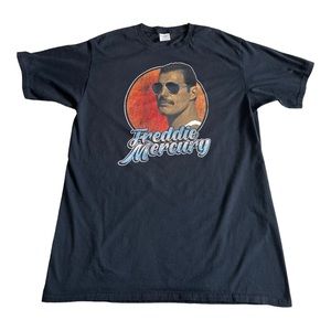 Freddie Mercury Black Crew Neck Retro Graphic Print T-Shirt, Size L
